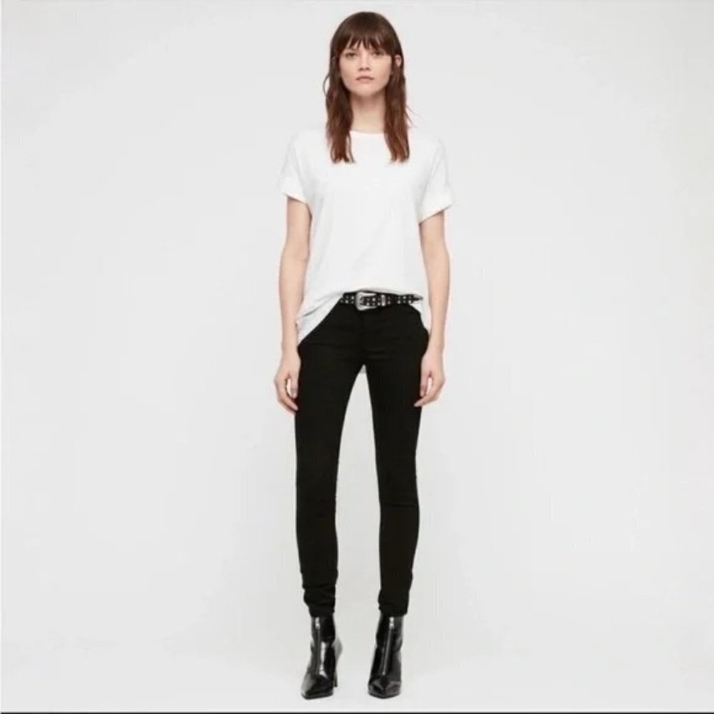 AllSaints Mast Skinny Jeans Croc Black Women’s Size 26 Low Rise Stretch‎ Denim